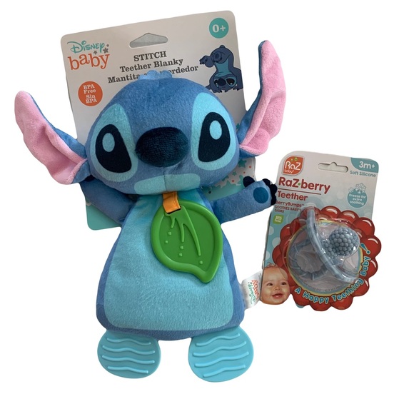 Disney Baby Stitch Teether Blanky & Blue RaZberry Teether - Picture 1 of 15